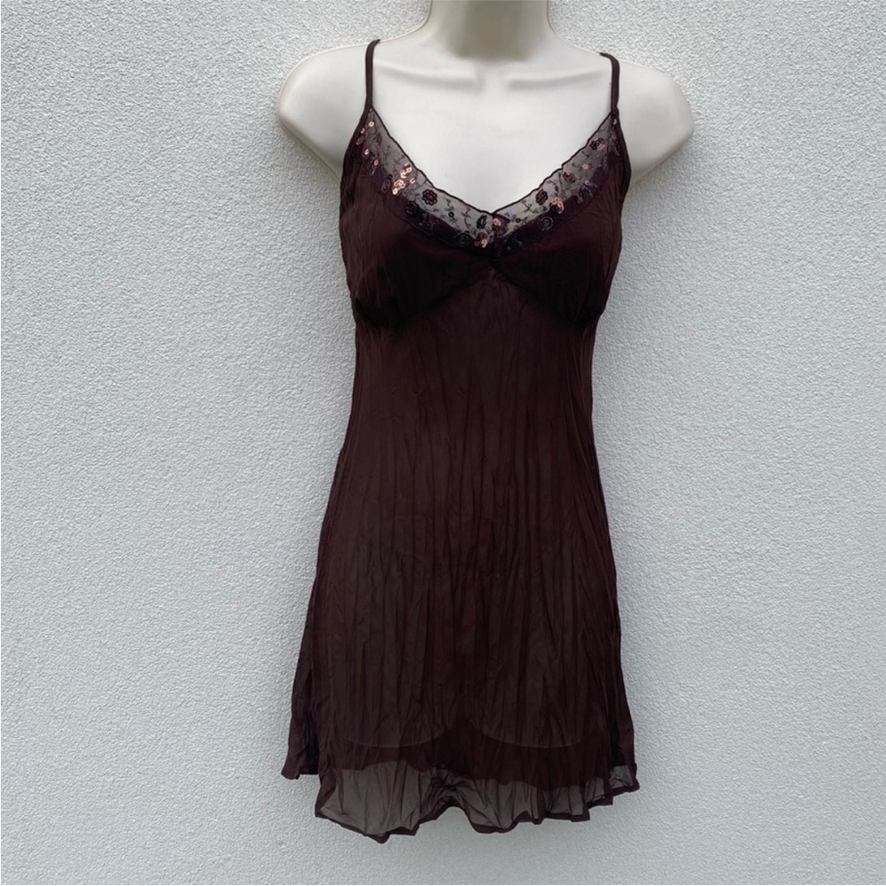 Vintage brown sequence, sheer fairy Y2K top slip, nightgown, lingerie tank top